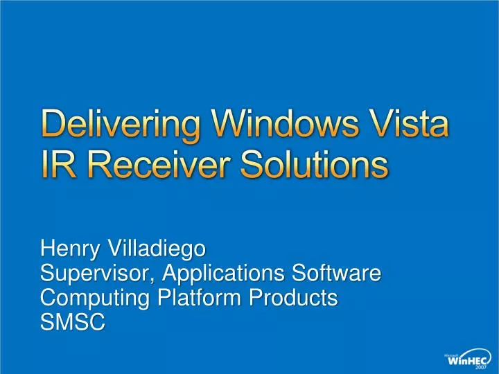 delivering windows vista ir receiver solutions