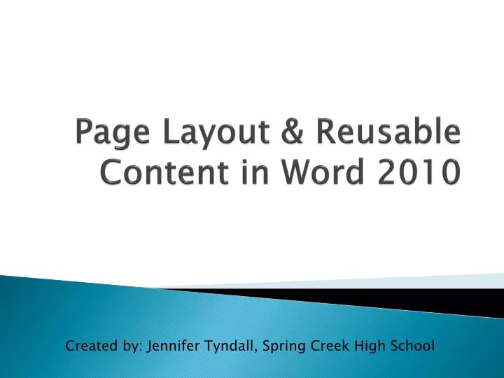page layout reusable content in word 2010