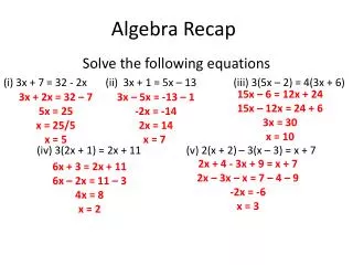 Algebra Recap