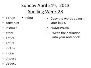 sunday april 21 st 2013 spelling week 23