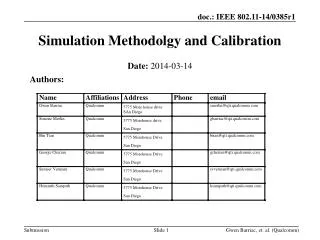 Simulation Methodolgy and Calibration