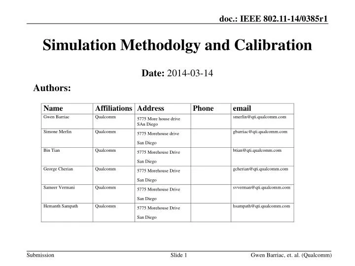 simulation methodolgy and calibration
