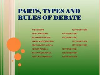 PARTS, TYPES AND RULES OF DEBATE