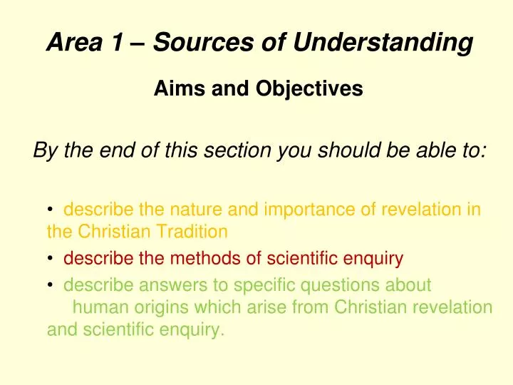 area 1 sources of understanding