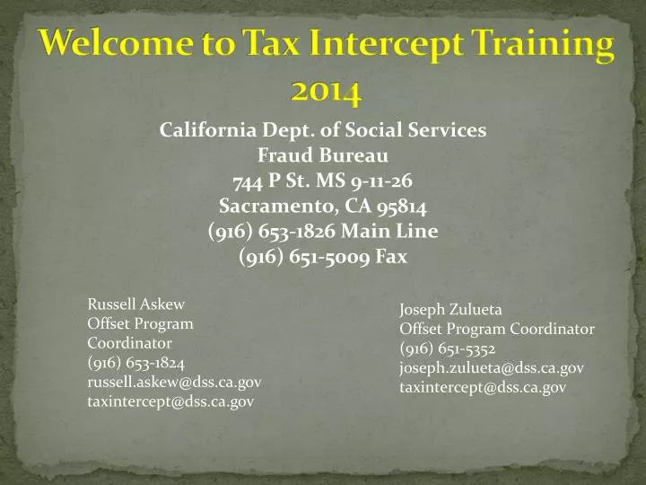 welcome to tax intercept training 2014