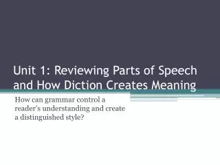 Unit 1: Reviewing Parts of Speech and How Diction Creates Meaning