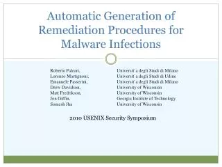 Automatic Generation of Remediation Procedures for Malware Infections