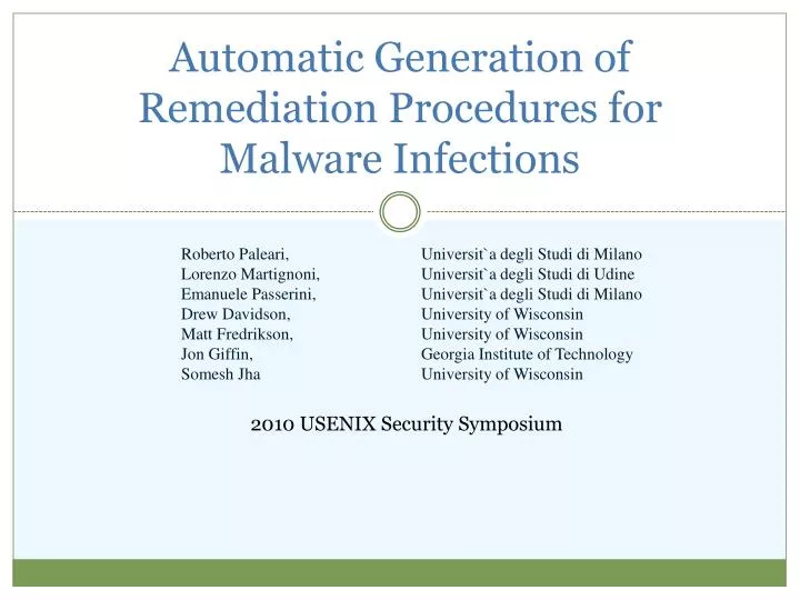 automatic generation of remediation procedures for malware infections