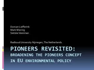 pioneers revisited: broadening the pioneers concept in EU environmental policy