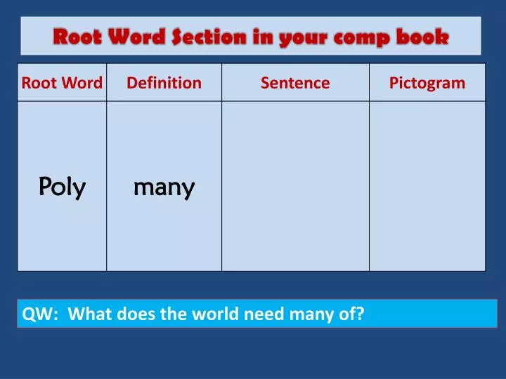 root word section in your comp book