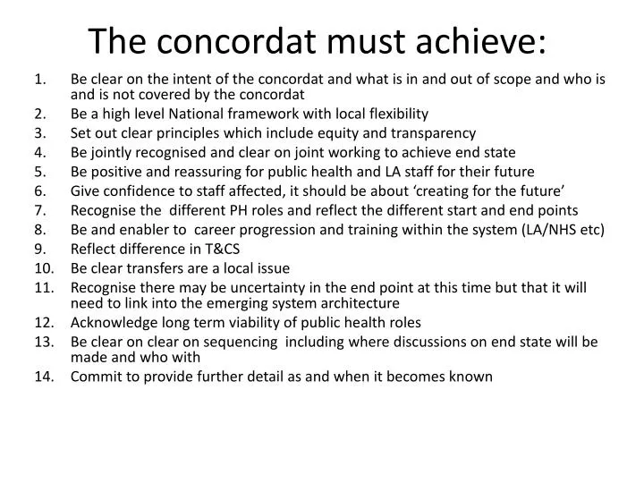 the concordat must achieve