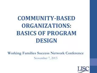 COMMUNITY-BASED ORGANIZATIONS: BASICS OF PROGRAM DESIGN