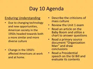 Day 10 Agenda