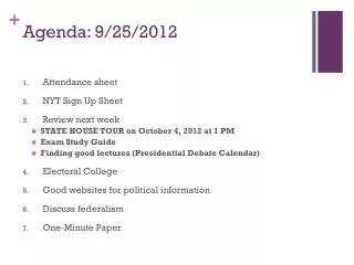 Agenda: 9 /25/ 2012