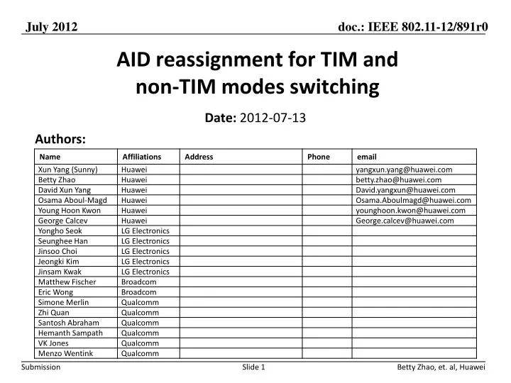 aid reassignment for tim and non tim modes switching