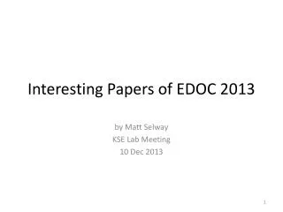 Interesting Papers of EDOC 2013