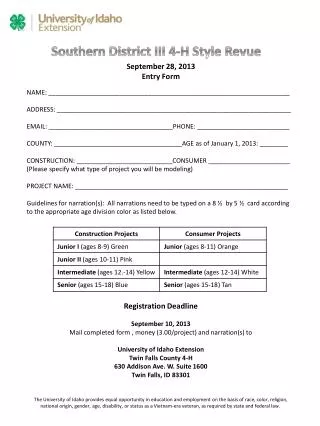September 28, 2013 Entry Form