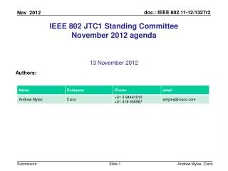 IEEE 802 JTC1 Standing Committee November 2012 agenda