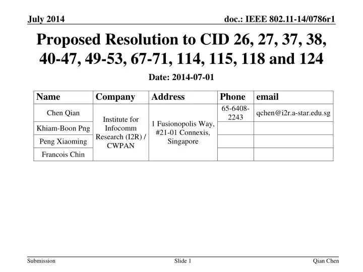 proposed resolution to cid 26 27 37 38 40 47 49 53 67 71 114 115 118 and 124