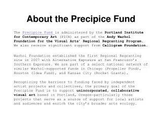 About the Precipice Fund