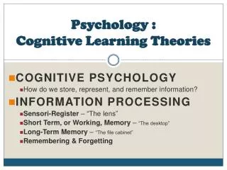 Psychology : Cognitive Learning Theories
