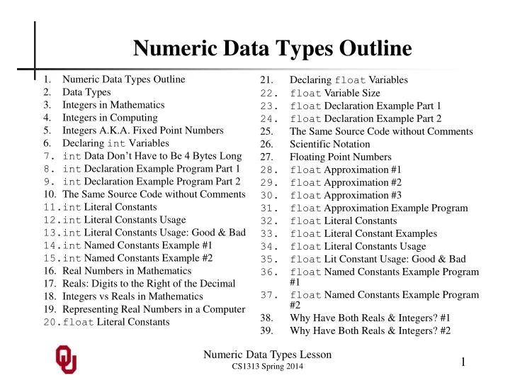 numeric data types outline