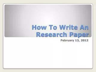 How To Write An Research Paper
