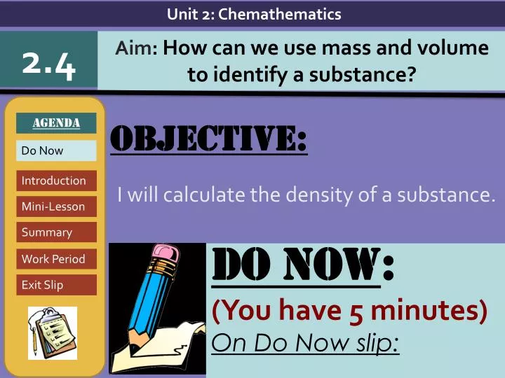 objective i will calculate the density of a substance