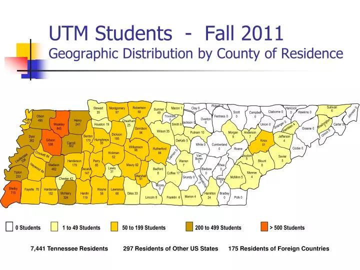 utm students fall 2011 geographic distribution by county of residence