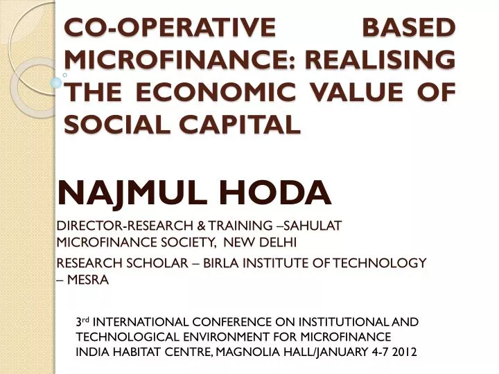 co operative based microfinance realising the economic value of social capital