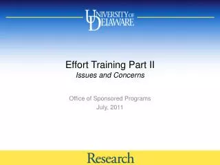 Effort Training Part II Issues and Concerns