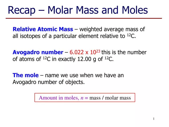 recap molar mass and moles