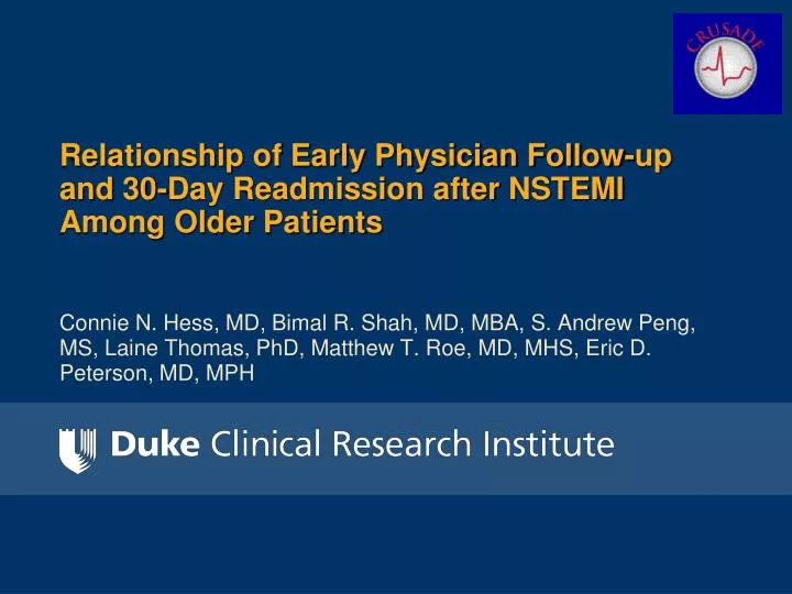 relationship of early physician follow up and 30 day readmission after nstemi among older patients