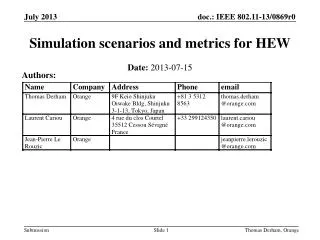 Simulation scenarios and metrics for HEW