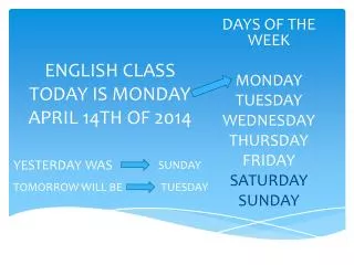 ENGLISH CLASS TODAY IS MONDAY APRIL 14TH OF 2014