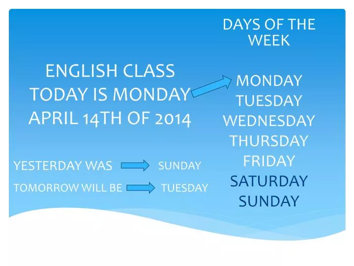 english class today is monday april 14th of 2014