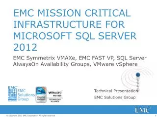 EMC MISSION CRITICAL INFRASTRUCTURE FOR MICROSOFT SQL SERVER 2012