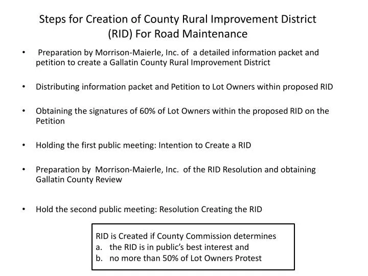 steps for creation of county rural improvement district rid for road maintenance