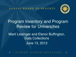 Program Inventory and Program Review for Universities
