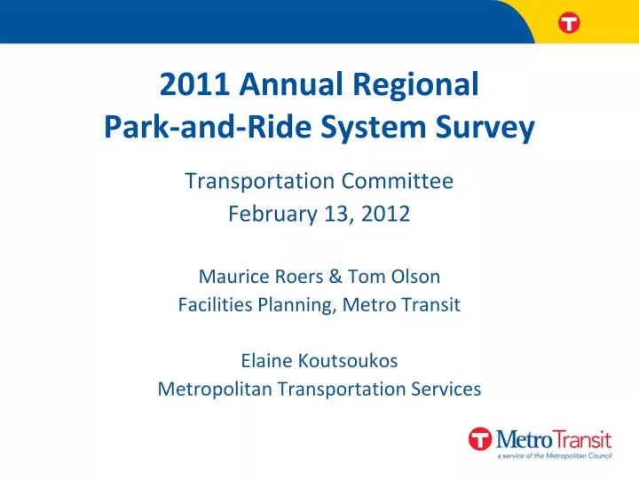 2011 annual regional park and ride system survey