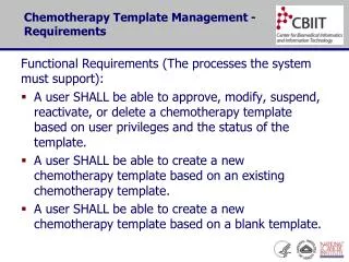 Chemotherapy Template Management - Requirements