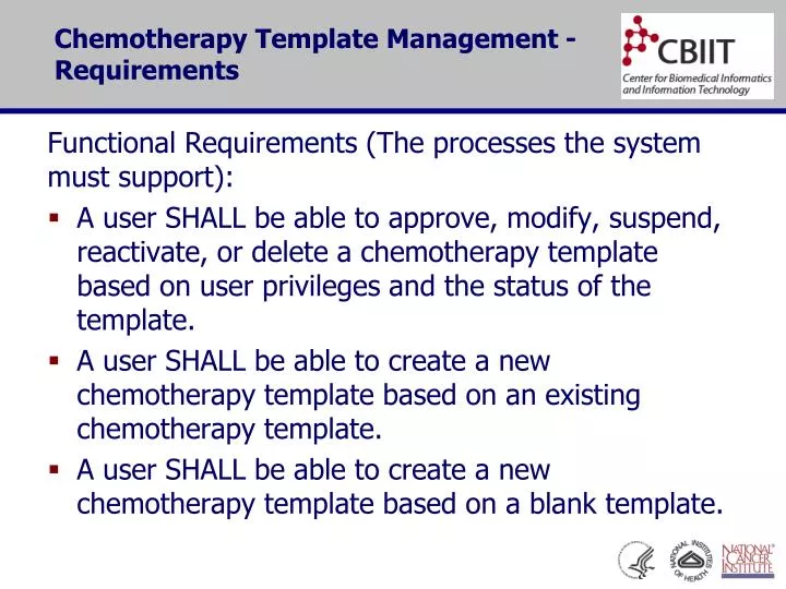 chemotherapy template management requirements