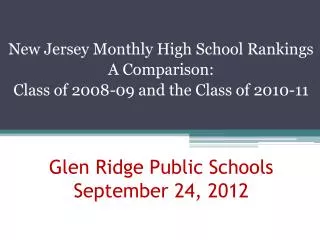 Glen Ridge Public Schools September 24, 2012