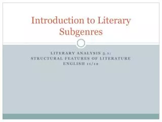 Introduction to Literary Subgenres