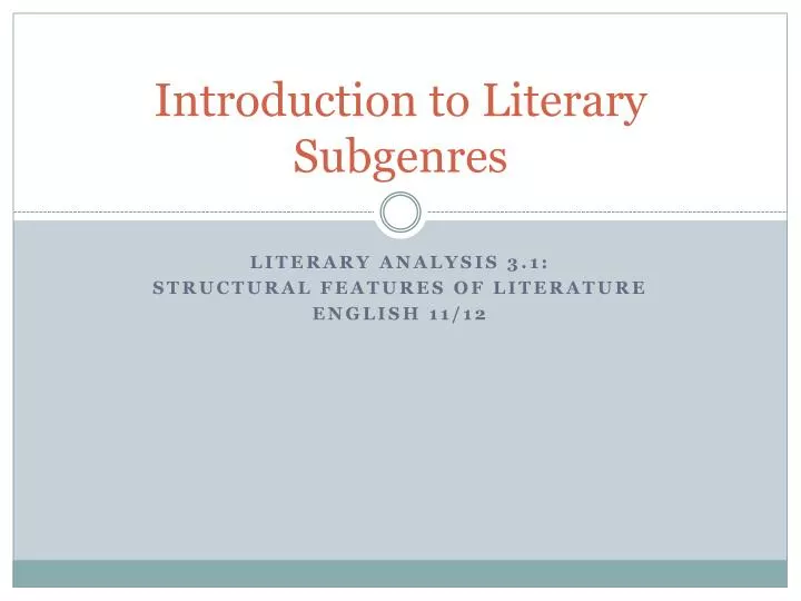 introduction to literary subgenres