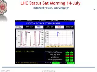 LHC Status Sat Morning 14 - July Bernhard Holzer, Jan Uythoven