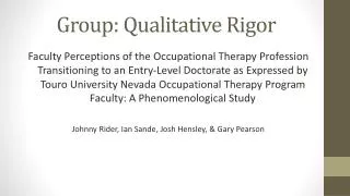 Group: Qualitative Rigor