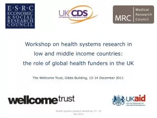 Workshop on health s ystems r esearch in low and middle income countries: