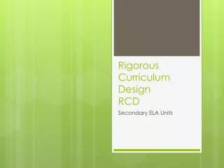 Rigorous Curriculum Design RCD