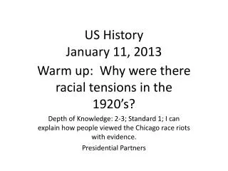 US History January 11, 2013